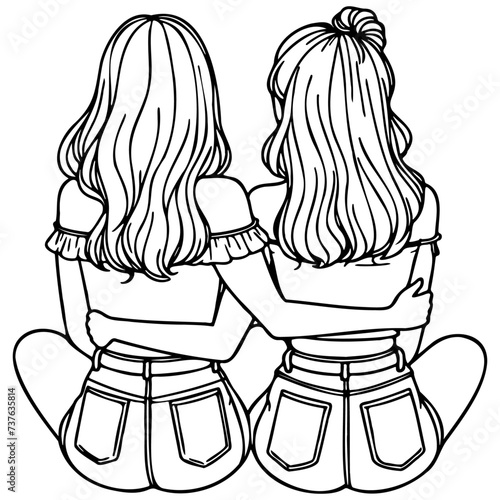 Girl Friends Sketch Drawing.