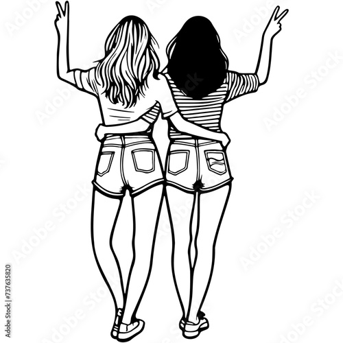 Girl Friends Sketch Drawing.