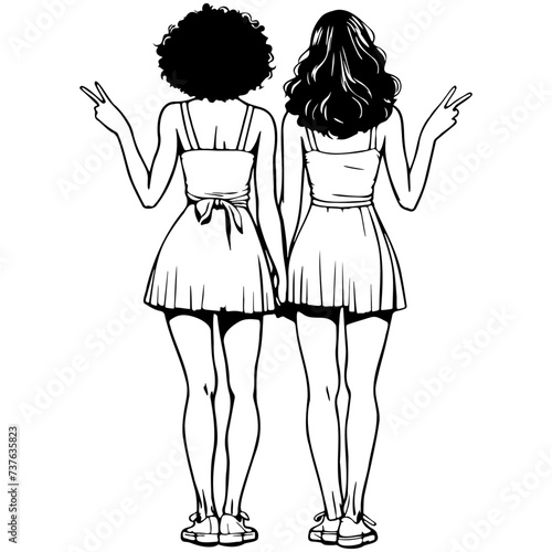 Girl Friends Sketch Drawing.