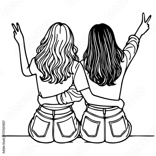 Girl Friends Sketch Drawing.