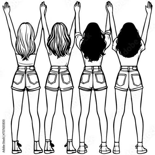 Girl Friends Sketch Drawing.