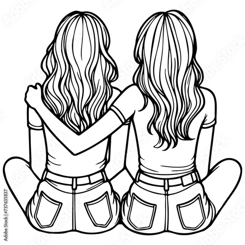 Girl Friends Sketch Drawing.