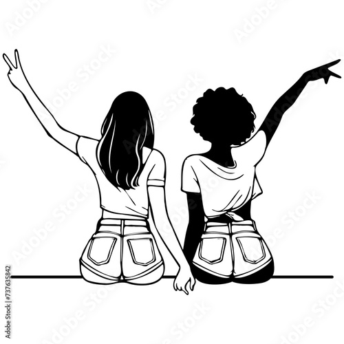Girl Friends Sketch Drawing.