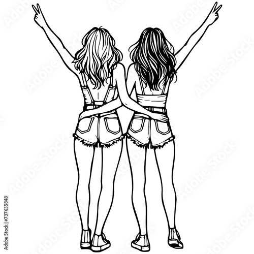 Girl Friends Sketch Drawing.
