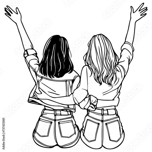 Girl Friends Sketch Drawing.
