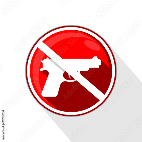Warning sign about gun control. Restricted area, weapons prohibited. Vector drawing silhouette, illustration isolated on transparent background.