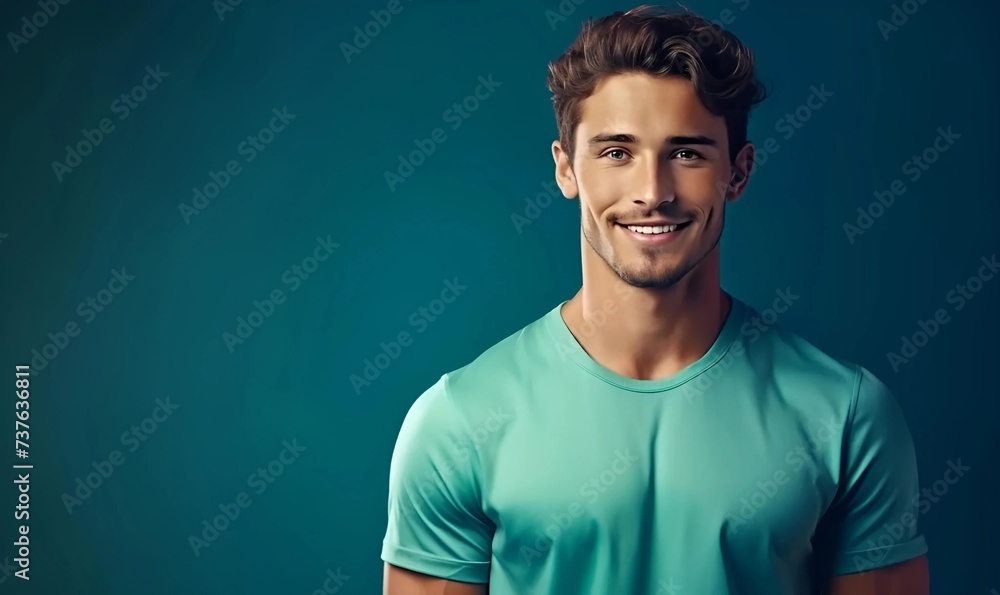 handsome man 4k realistic sport wellbeing and active lifestyle concept excited and dummbell copy space