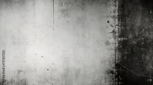 Vintage grunge monochrome background. Rough painted wall of black and white color. Imperfect plane of grayscale grungy. Uneven old decorative backdrop. Texture of black-white.