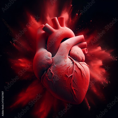 Un corazón rojo rodeado de una salpicadura rojiza photo