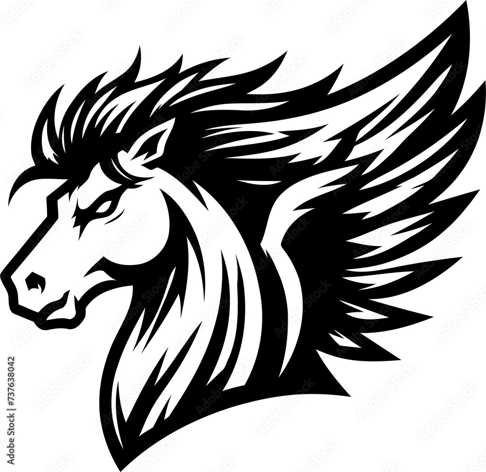 Fototapeta premium unicorn, pegasus, head, animal mascot illustration,