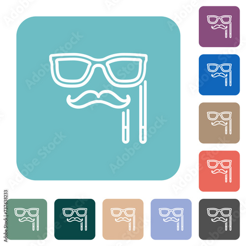 Man masquerade mask with stick outline rounded square flat icons