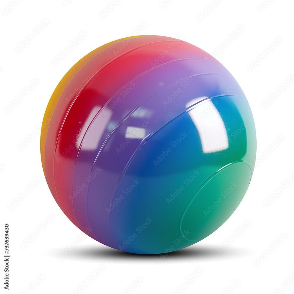 Multicolored Exercise Ball on Grey, Glossy Fitness Equipment Multicolored Exercise Ball on Grey, Glossy Fitness Equipment