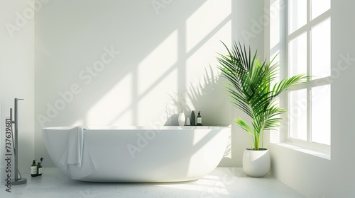 Minimalist Bathroom with Potted Plant on Windowsill AI Generated.