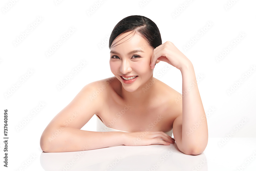 Beautiful young asian woman with clean fresh skin on white background, Face care, Facial treatment, Cosmetology, beauty and spa, Asian women portrait. Beautiful young asian woman with clean fresh skin on white background, Face care, Facial treatment, Cosmetology, beauty and spa, Asian women portrait.