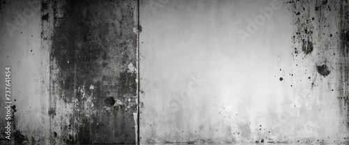 Vintage grunge monochrome background. Rough painted wall of black and white color. Imperfect plane of grayscale grungy. Uneven old decorative backdrop. Texture of black-white.