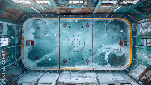top down view of ice hockey ring or hockey field background, strategic planning for hockey ring tournament photo