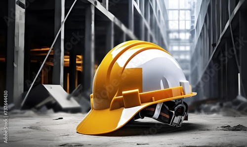 Yellow and white helmet safety in construction site photo