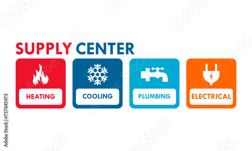 Supply center - heating, cooling,plumbing,electrical design logo template illustration
