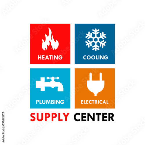 Supply center - heating, cooling,plumbing,electrical design logo template illustration