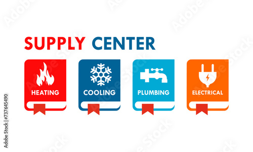 Supply center - heating, cooling,plumbing,electrical design logo template illustration