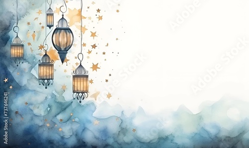 watercolor ramadan lattern copy space