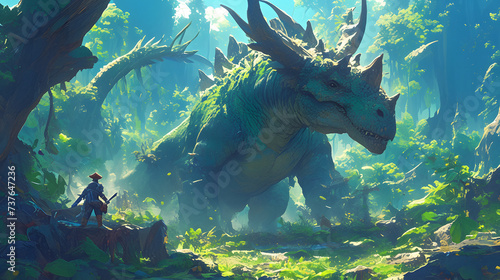 Dangerous dragon monsters face off against hunters in the jungle, fantasy background wallpaper