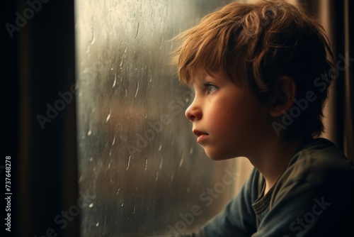 a child in thought, gazing out of a window