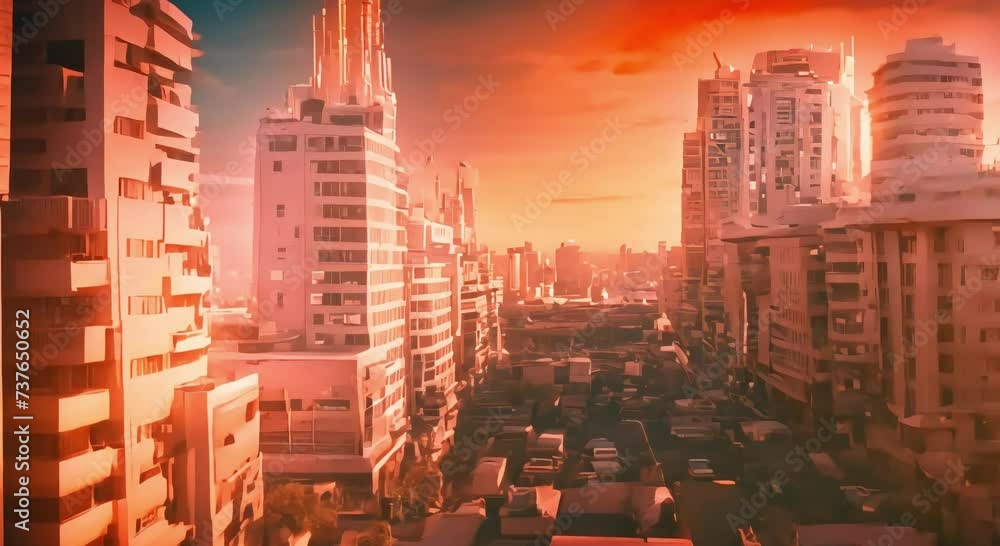 Beautiful 3D sunset City of the future Beautiful 3D sunset City of the future