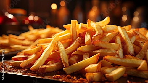 Delicious French fries  crunchy  salty  tasty  with blur background