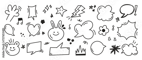  Doodle line sketch childish element set. Flower, heart, cloud children draw style design elements background. Vector illustration.