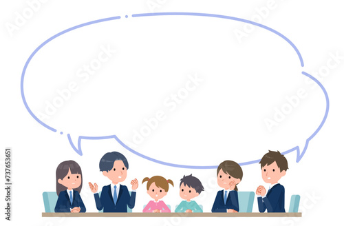 真剣に話し合う未成年グループ　吹き出し付き