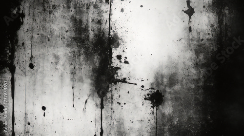 Vintage grunge monochrome background. Rough painted wall of black and white color. Imperfect plane of grayscale grungy. Uneven old decorative backdrop. Texture of black-white.