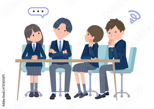 悩んでいる学生男女グループ
