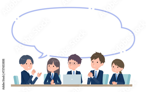 真剣に会議する学生たち　A　吹き出し付き