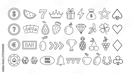 A set of black icons on the theme of casinos, poker, gambling on a white background.