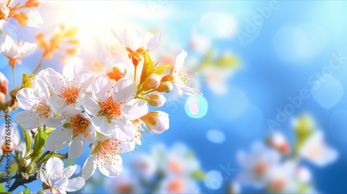 Spring's Radiance - Almond Blossoms Blooming in a Sunny Sky, a Breath of Freshness and Beauty. Made with Generative AI Technology