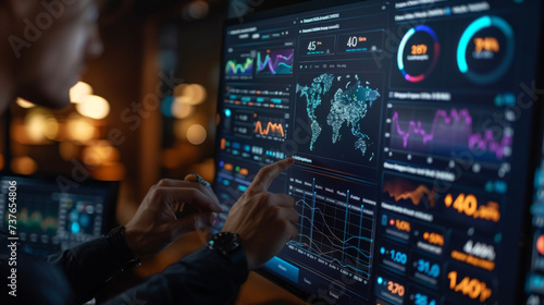A futuristic touchscreen interface allows users to delve into the details of their financial portfolios with ease. Powerful data visualizations and interactive dashboards photo