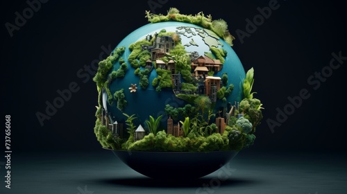 Blue and Green Globe With Trees and Buildings