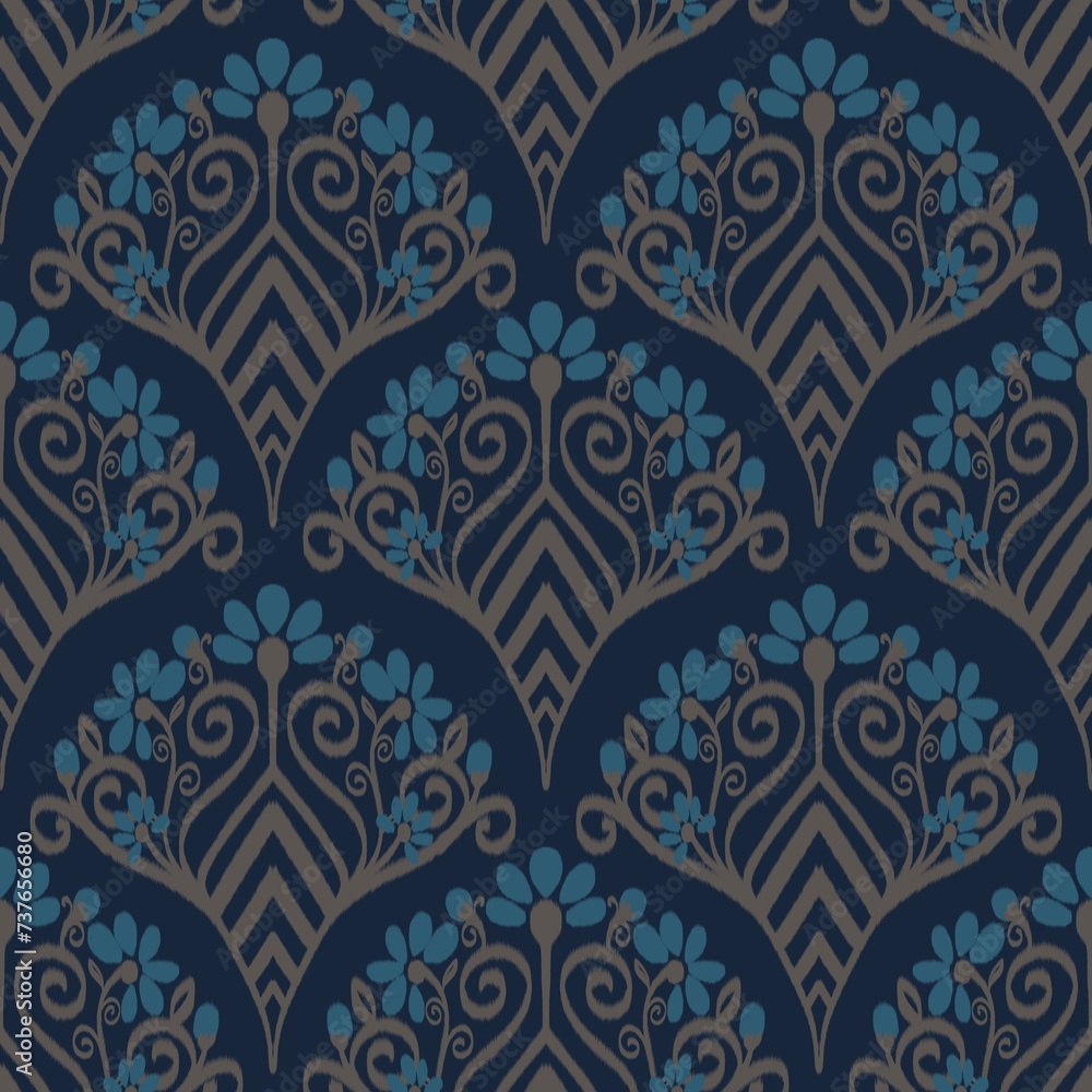 Ikat Flower Pattern Ethnic Geometric native tribal boho motif aztec textile fabric carpet mandalas African Ikat Flower Pattern Ethnic Geometric native tribal boho motif aztec textile fabric carpet mandalas African