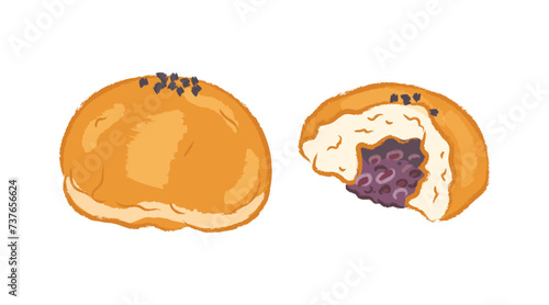 Whole and half red bean bun 