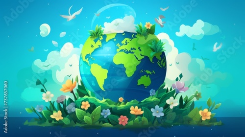 Earth Surrounded by Flowers and Butterflies