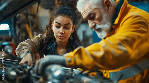Auto Mechanics Working Together in Car Workshop. Generative ai © Scrudje