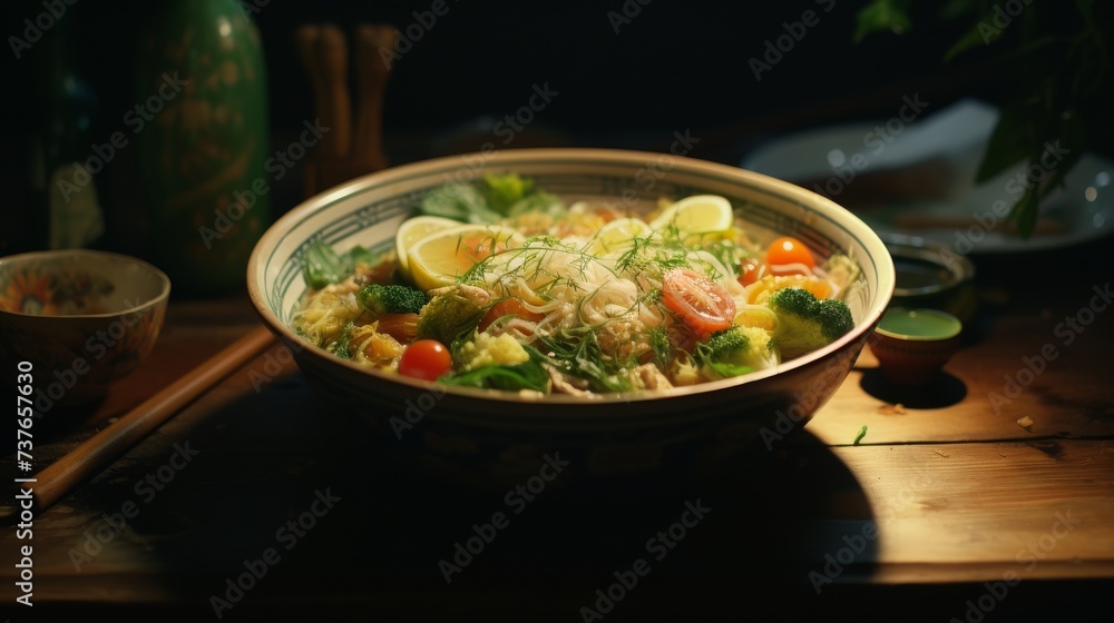 Bowl of Food on Wooden Table Bowl of Food on Wooden Table