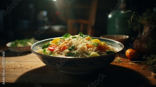 Bowl of Food on Wooden Table