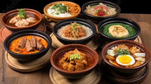 Assorted Bowls of Food on a Wooden Table