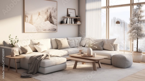 Scandinavian minimalism , interior composition of modern elegant living room 