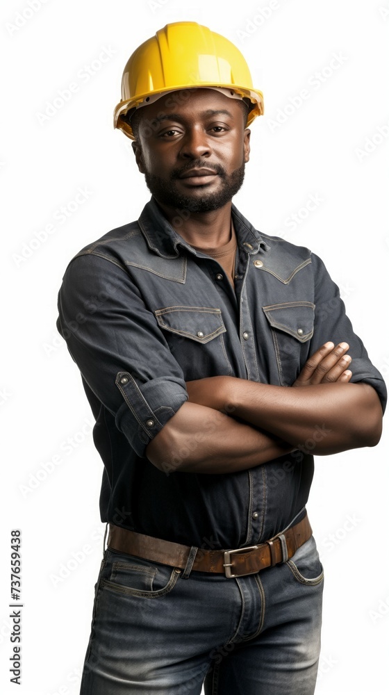 AI generated photo of a successful black construction worker, wearing a safety helmet AI generated photo of a successful black construction worker, wearing a safety helmet