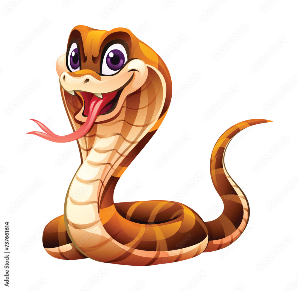 Fototapeta premium King cobra snake cartoon vector illustration isolated on white background