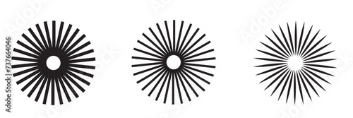 Radial, radiating, converging lines. Circular lines geometric element set.