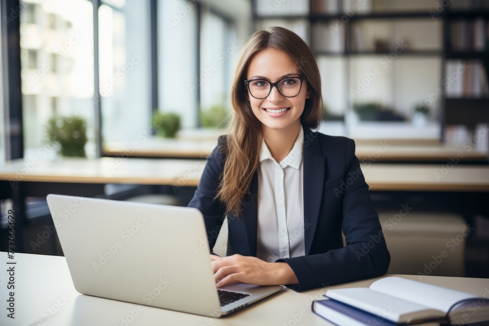 Confident Businesswoman in the Insurance Field Posing in Her Contemporary Office Space